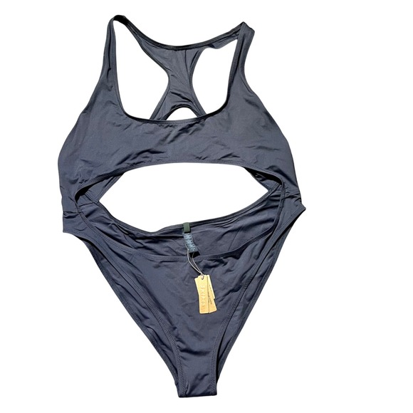 SKIMS‎ Cut Out Monokini Swim One Piece Racerback High Cut Leg Gunmetal 3X - Picture 1 of 5